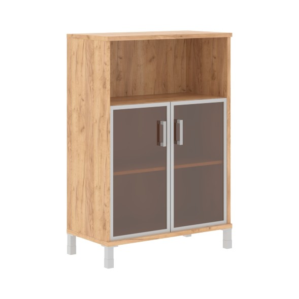 Шкаф средний с малыми стеклянными дверьми в AL-рамке B 420.4 900х450х1286 BORN